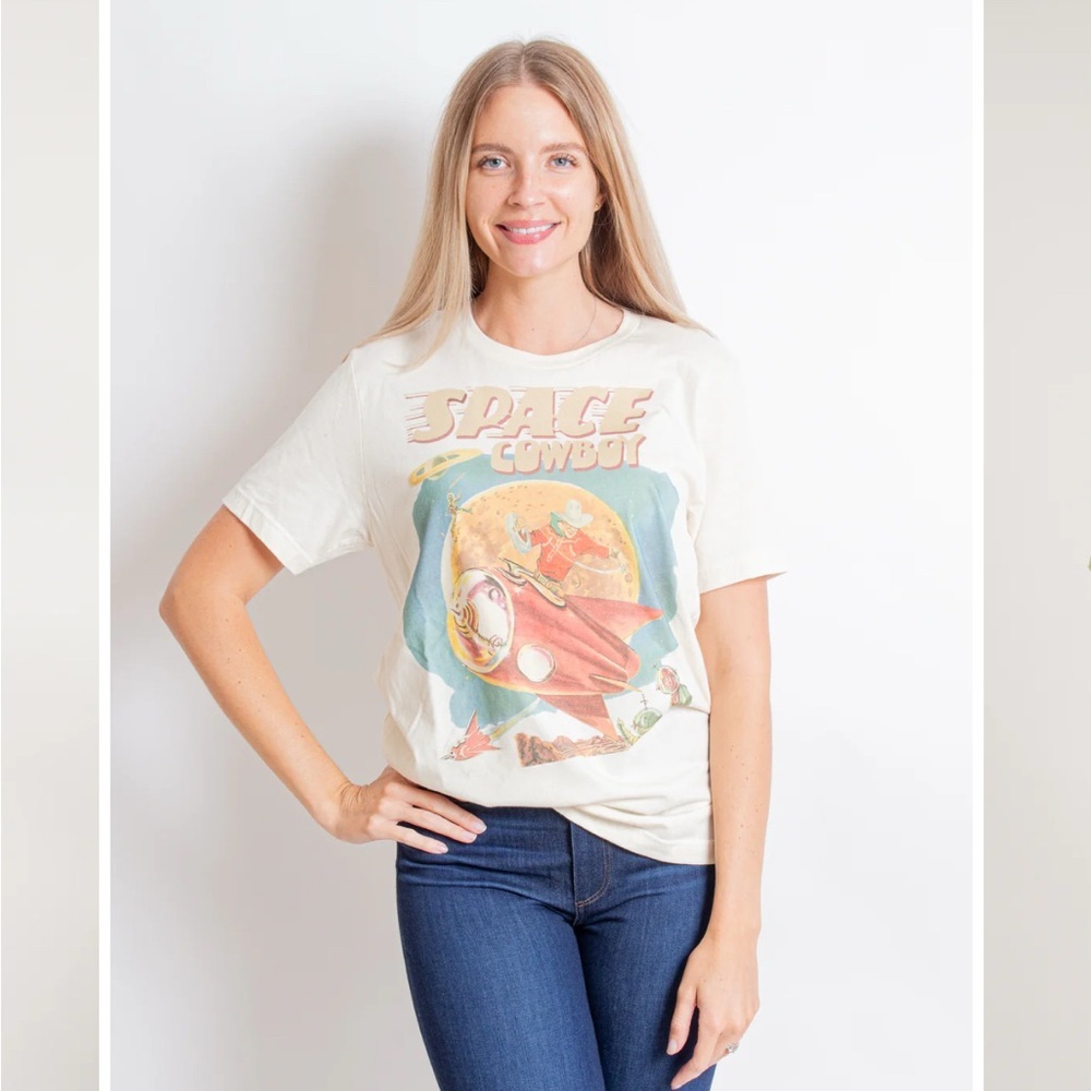 Bella Canvas Beige “Space Cowboy” Vintage Cotton T-Shirt/ Size large